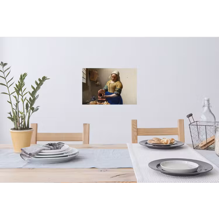Het melkmeisje - Schilderij van Johannes Vermeer Muursticker klein -eettafel