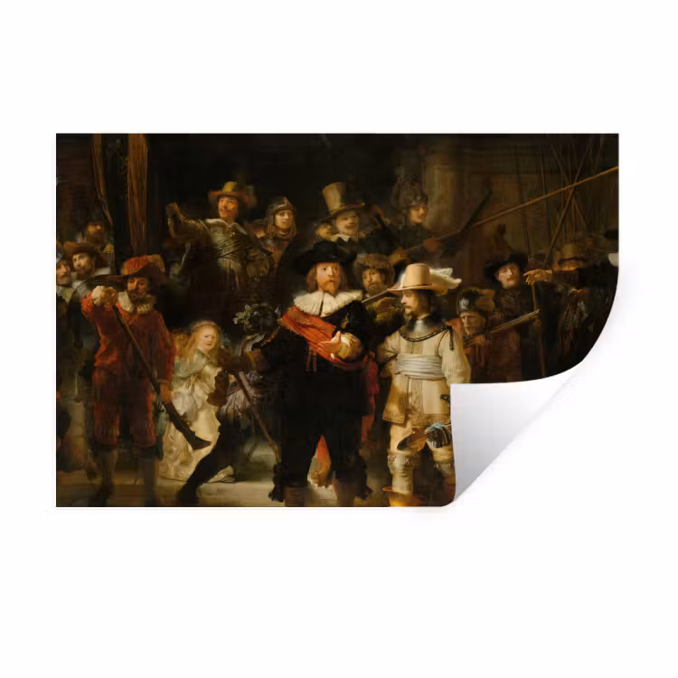 De Nachtwacht - Schilderij van Rembrandt van Rijn Muursticker klein -3d