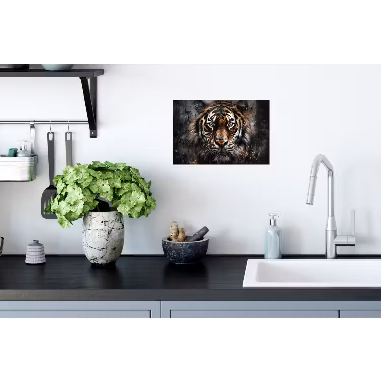 Tijger - Dieren - Portret - Luxe - Zwart Muursticker klein -keuken