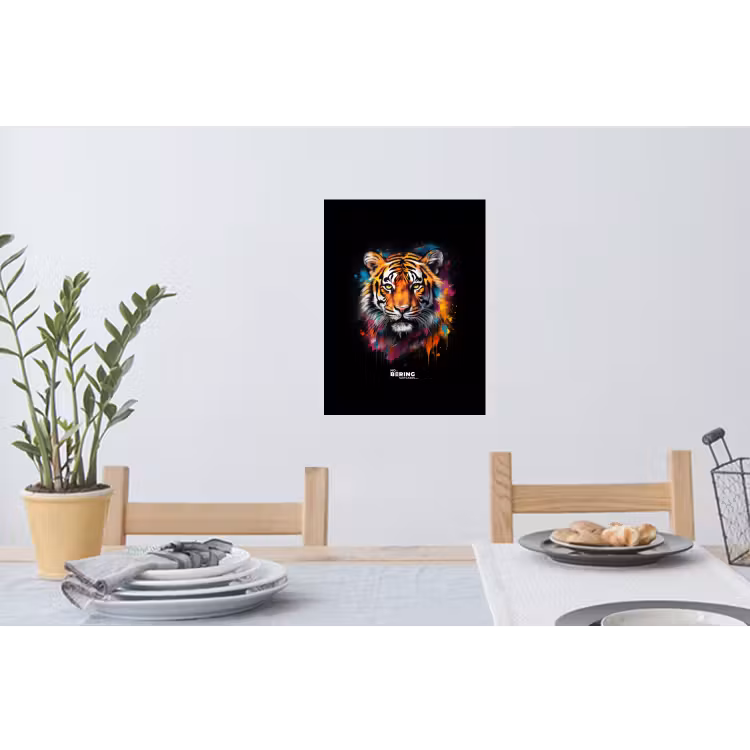 Tijger als street art kunstwerk Muursticker klein -eettafel