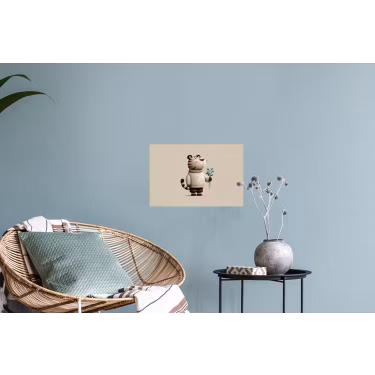 Tijger - Blauwe bloemen - Rustig Muursticker klein -plant