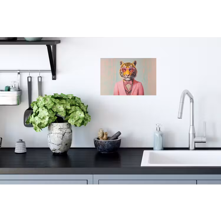 Tijger - Strik - Jasje - Roze Muursticker klein -keuken