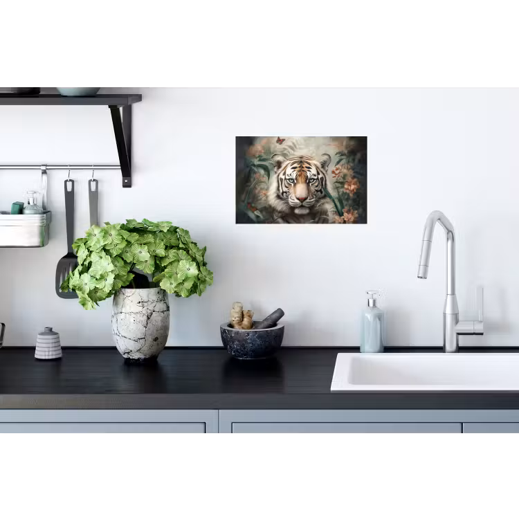Tijger - Vlinders - Dieren - Jungle - Bloemen Muursticker klein -keuken
