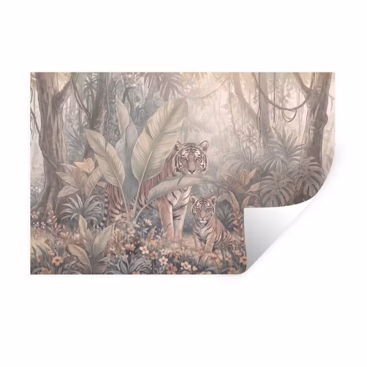 Tijger - Welp - Jungle - Illustratie - Dieren Muursticker klein -3d