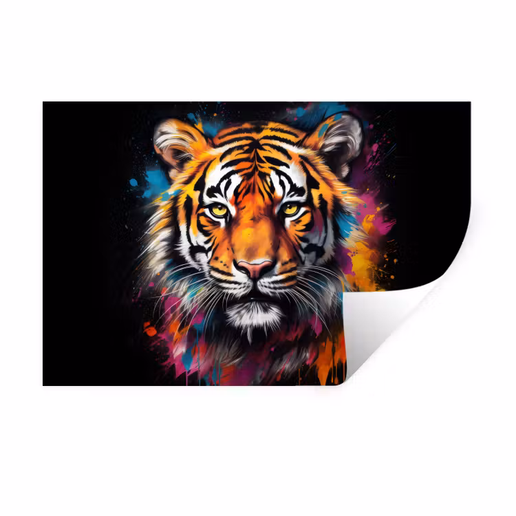 Tijger - Graffiti - Dieren - Zwart Muursticker klein -3d