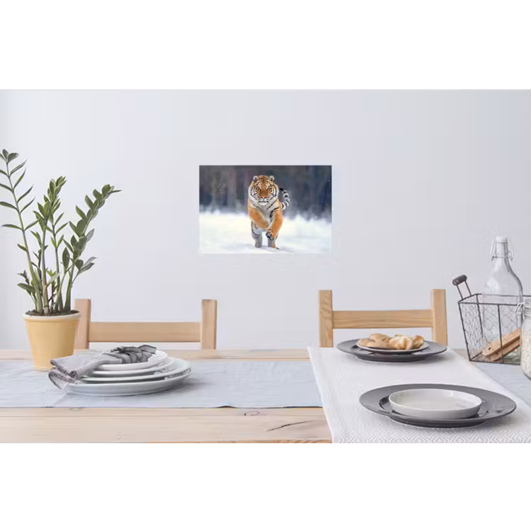 Tijger - Landschap - Sneeuw - Winter - Dieren Muursticker klein -eettafel