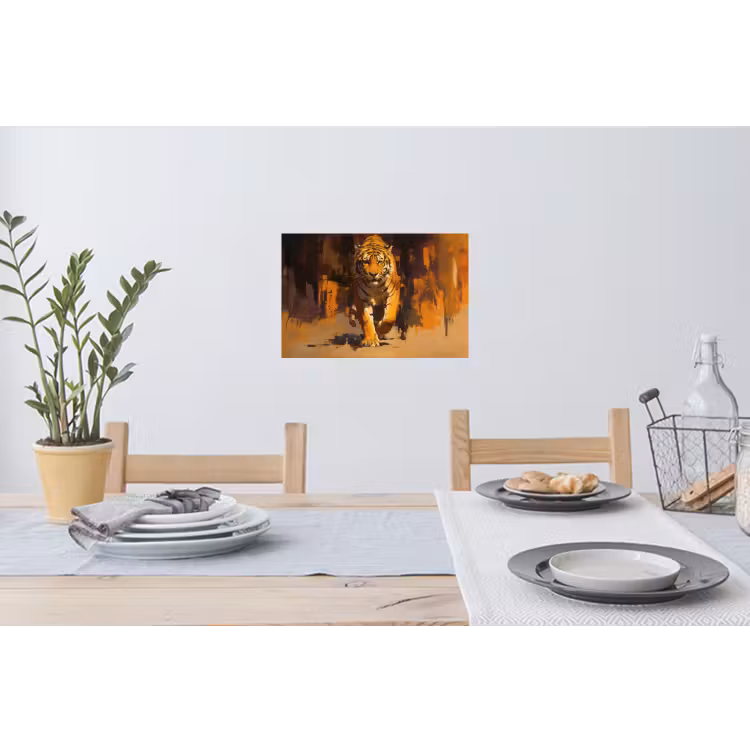 Tijger - Geschilderd - Oranje - Penseelstreken Muursticker klein -eettafel