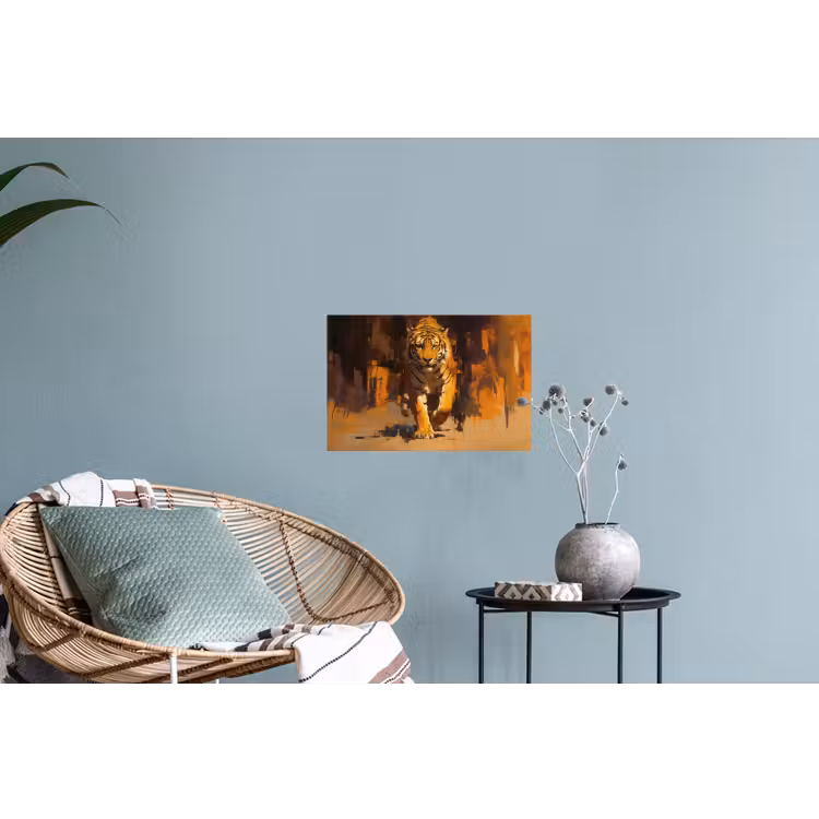 Tijger - Geschilderd - Oranje - Penseelstreken Muursticker klein -plant