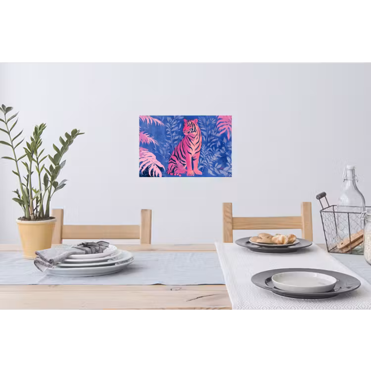 Tijger - Roze - Bladeren - Jungle Muursticker klein -eettafel