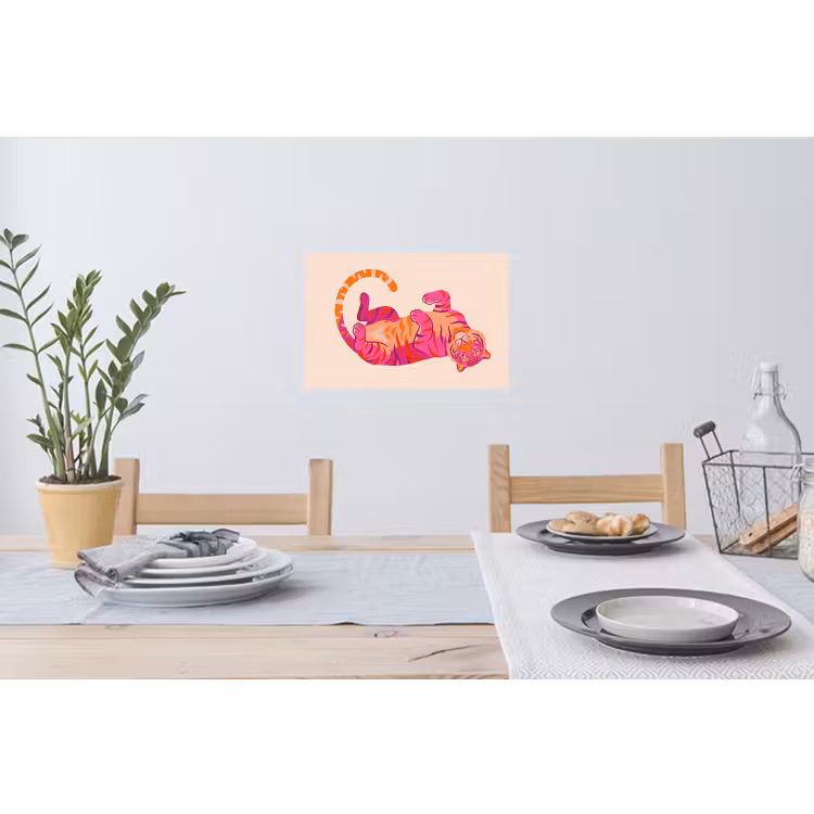 Tijger - Roze - Oranje Muursticker klein -eettafel