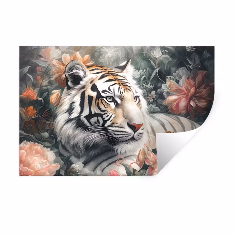Tijger - Wilde dieren - Bloemen - Jungle Muursticker klein -3d