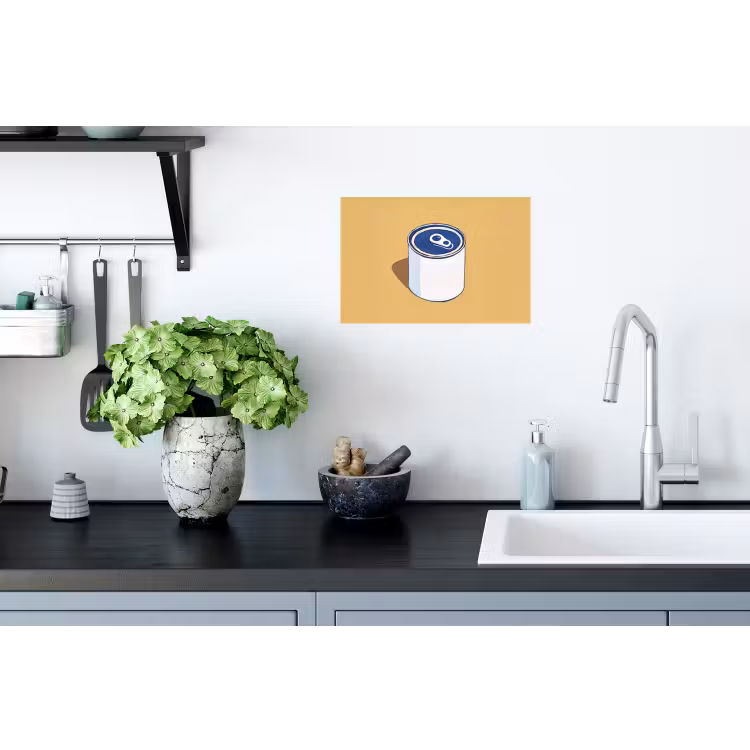 Blikje - Minimalistisch - Blauw - Illustratie Muursticker klein -keuken