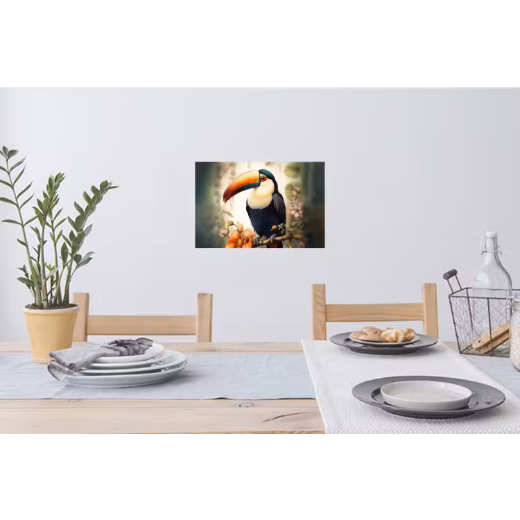 Toekan - Vogel - Bloemen - Planten Muursticker klein -eettafel