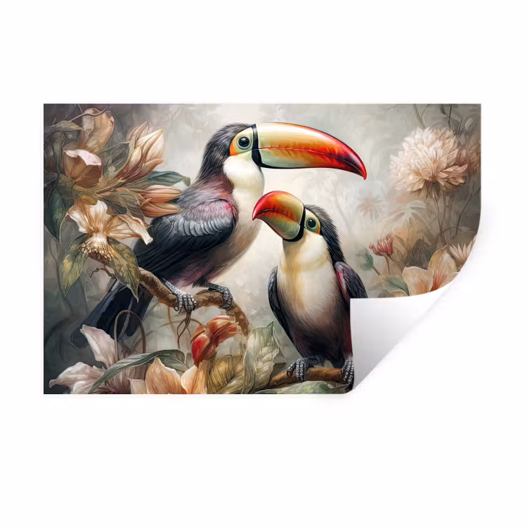Toekan - Vogels - Bloemen - Jungle Muursticker klein -3d