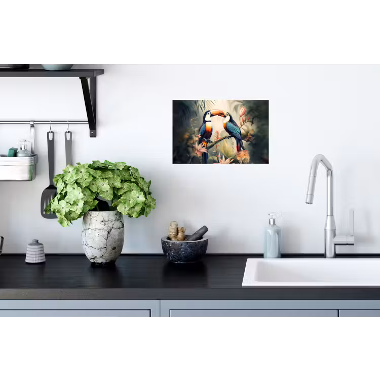 Toekan - Vogels - Bloemen - Natuur - Jungle Muursticker klein -keuken