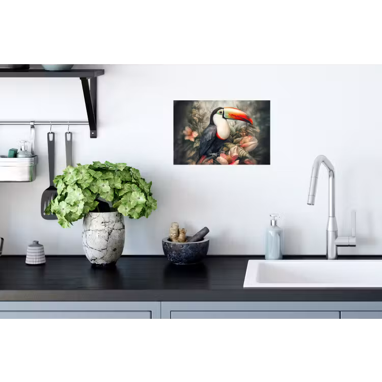 Toekan - Vogels - Bloemen - Planten - Tropisch Muursticker klein -keuken