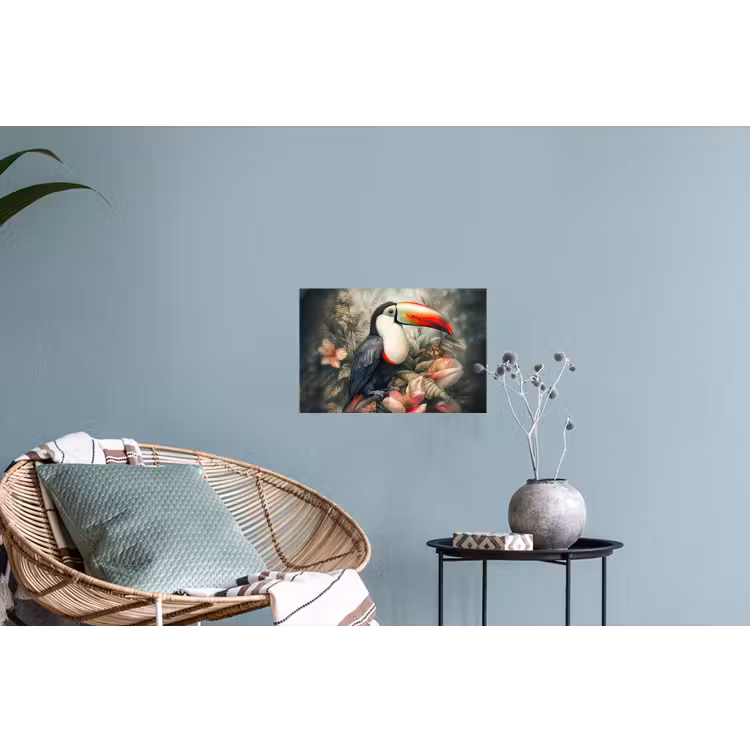 Toekan - Vogels - Bloemen - Planten - Tropisch Muursticker klein -plant