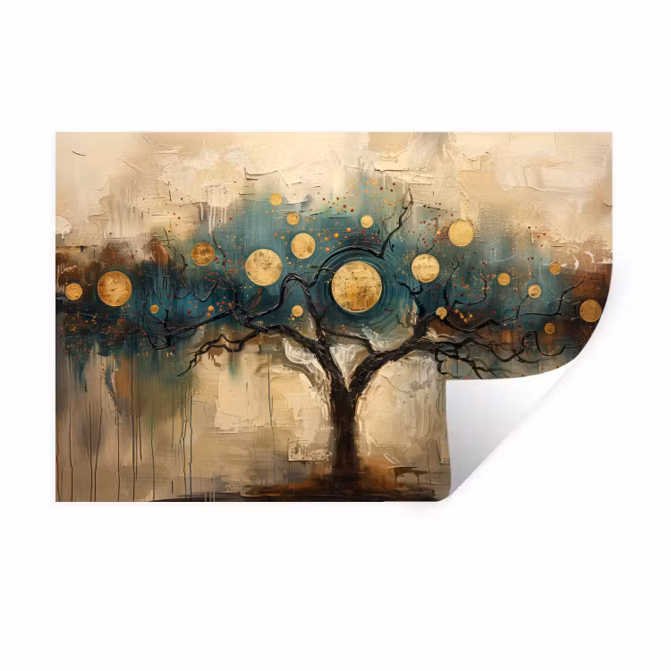 Boom - Kunst - Maan - Watercolor Muursticker klein -3d