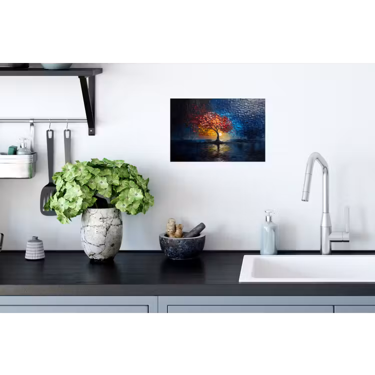 Boom - Blauw - Bladeren - Vakken Muursticker klein -keuken