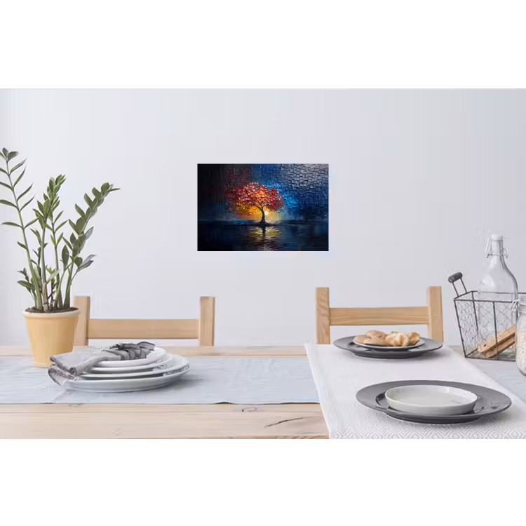 Boom - Blauw - Bladeren - Vakken Muursticker klein -eettafel