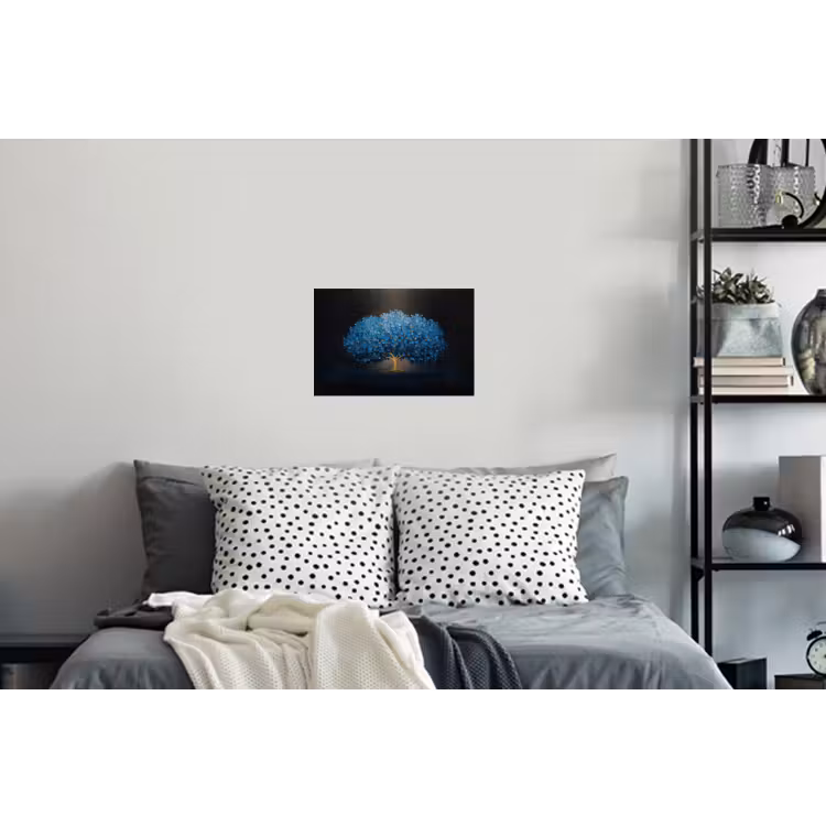 Boom - Blauw - Bladeren - Penseelstreken Muursticker klein -slaapkamer