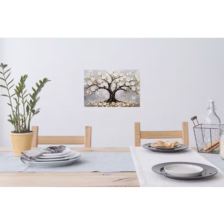 Boom - Bloemen - Natuur - Abstract - Wit Muursticker klein -eettafel
