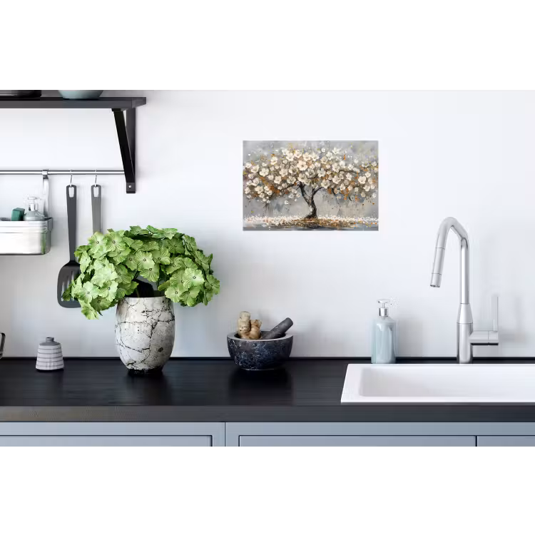 Boom - Bloemen - Wit - Natuur - Kunst Muursticker klein -keuken