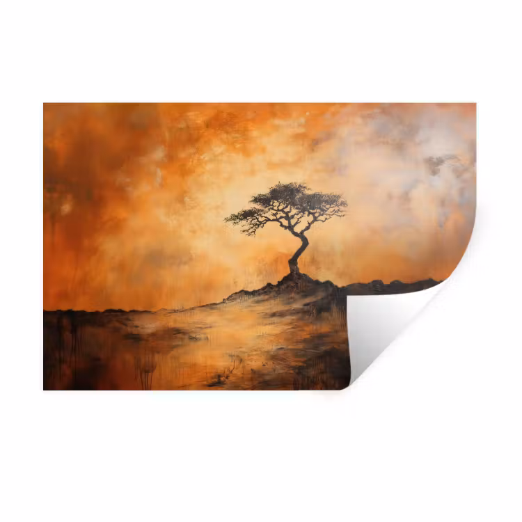 Boom - Landschap - Oranje Muursticker klein -3d