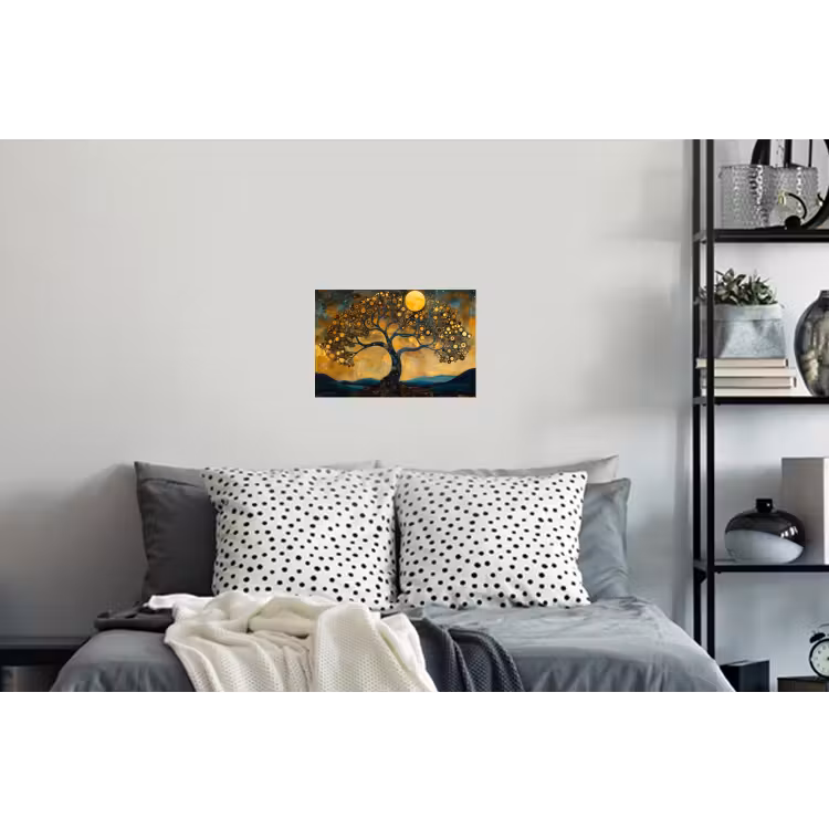 Boom - Maan - Bloemen - Goud - Kunst Muursticker klein -slaapkamer
