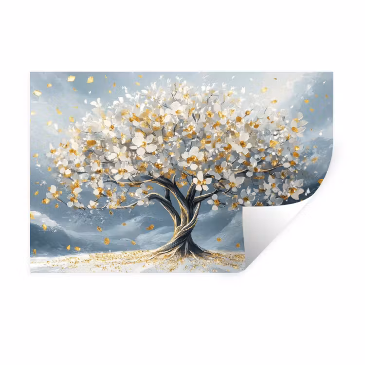 Boom - Winter - Levensboom - Modern - Goud Muursticker klein -3d