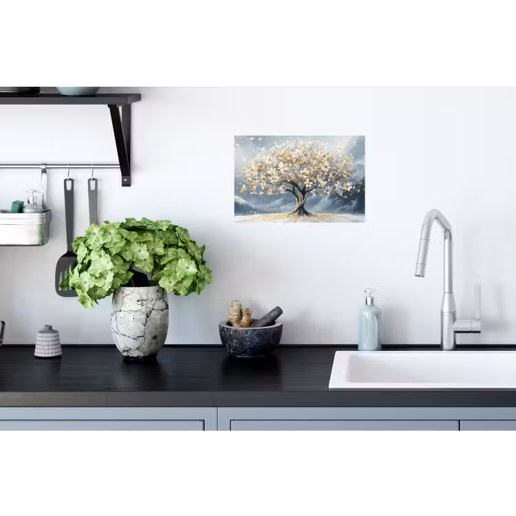 Boom - Winter - Levensboom - Modern - Goud Muursticker klein -keuken