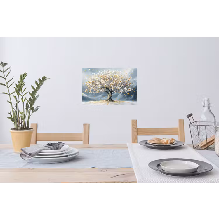 Boom - Winter - Levensboom - Modern - Goud Muursticker klein -eettafel
