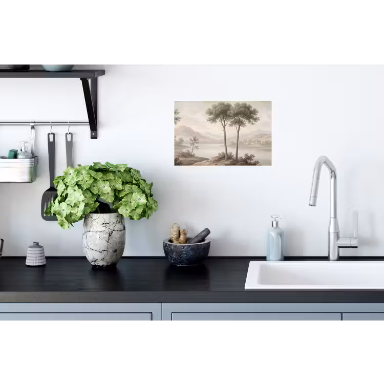 Bomen - Meer - Bergen - Illustratie Muursticker klein -keuken