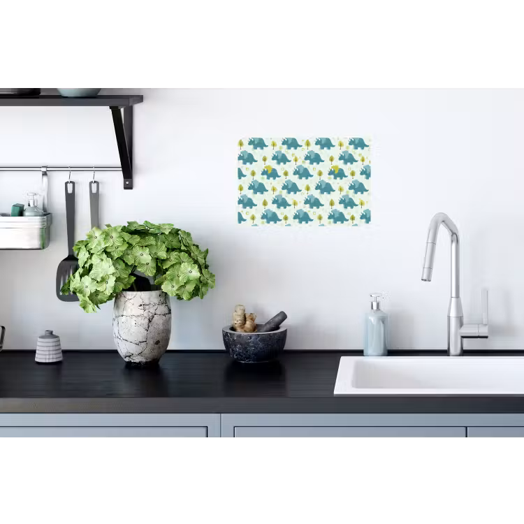 Triceratop - Blauw - Stippen - Boompjes Muursticker klein -keuken