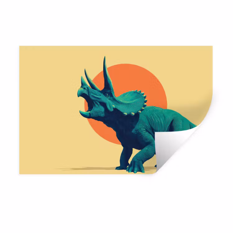Triceratops - Cirkel - Oranje - Hoorns Muursticker klein -3d
