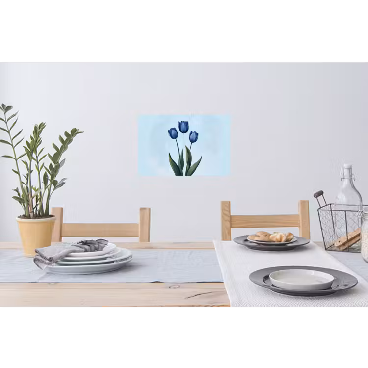 Tulpen - Blauw - Bladeren Muursticker klein -eettafel