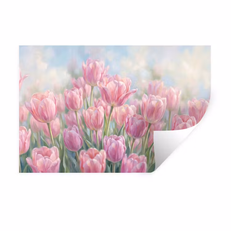 Tulpen - Veld - Lente - Roze Muursticker klein -3d