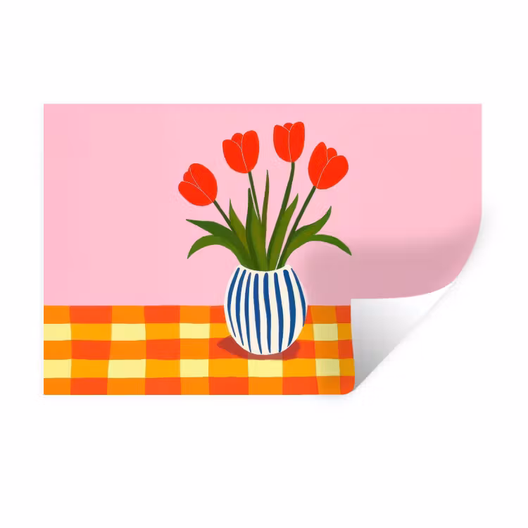 Tulpen - Roze - Vaas Muursticker klein -3d