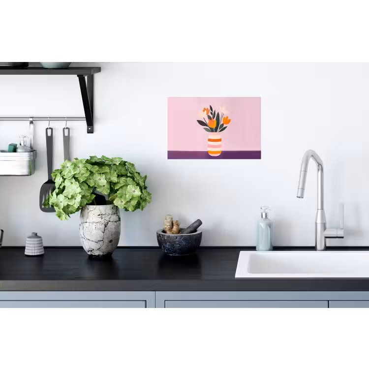 Tulpen - Vaas - Strepen - Paars Muursticker klein -keuken