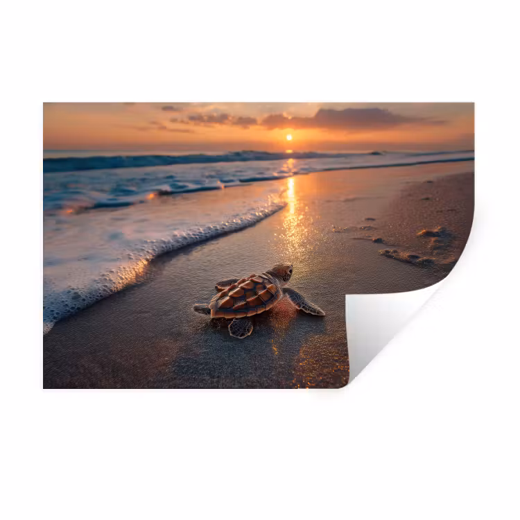 Schildpad - strand - Zonsondergang Muursticker klein -3d