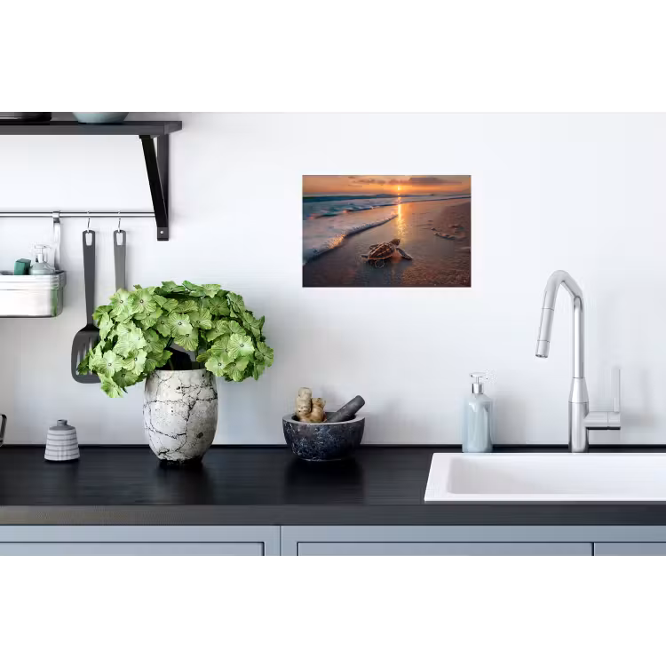 Schildpad - strand - Zonsondergang Muursticker klein -keuken