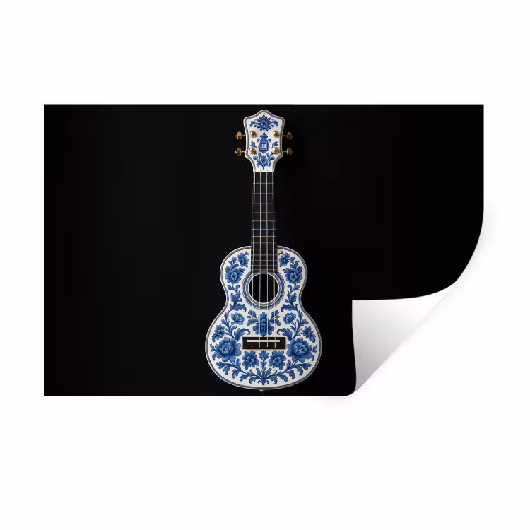 Ukelele - Delfts - Blauw - Muziek Muursticker klein -3d