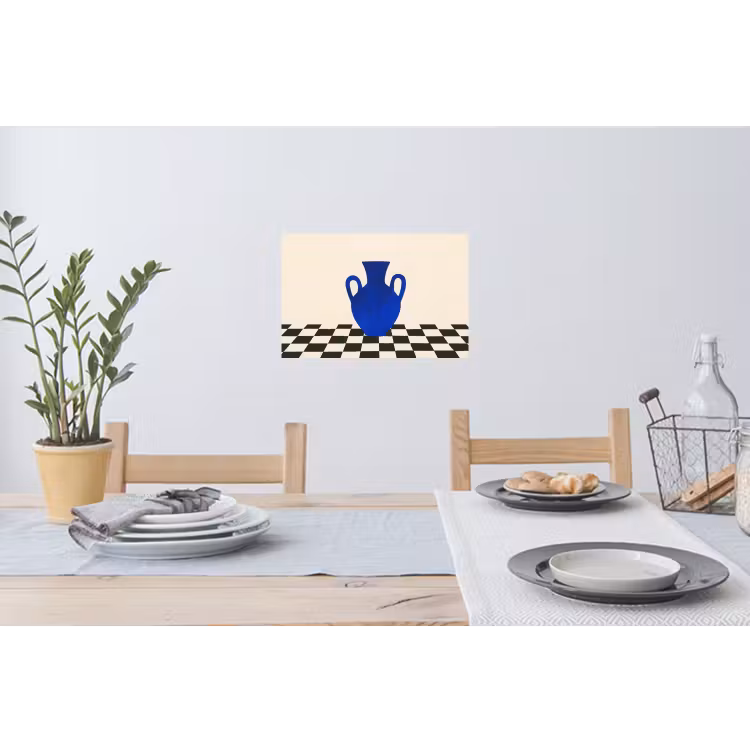 Vaas - Blauw - Geblokt - Modern Muursticker klein -eettafel
