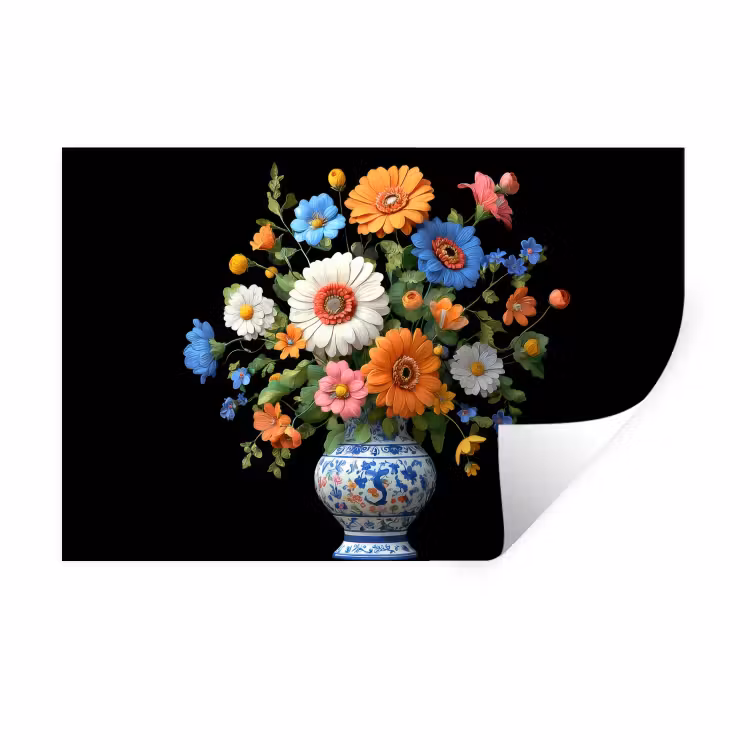 Vaas - Boeket - Bloemen - Kleur Muursticker klein -3d