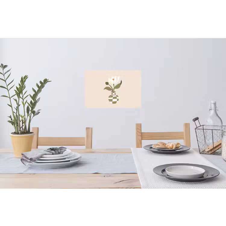 Vaas - Geruit - Bloem - Groen Muursticker klein -eettafel