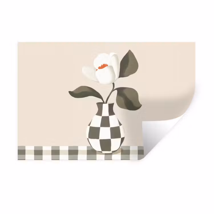 Vaas - Geruit - Groen - Bloem Muursticker klein -3d