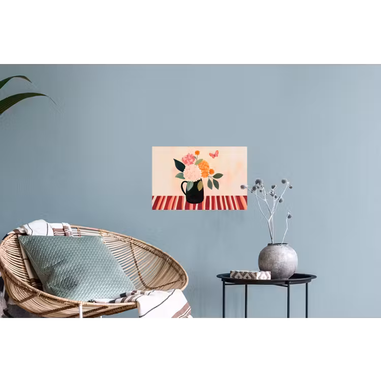 Vaas - Bloemen - Vlinder - Rood Muursticker klein -plant