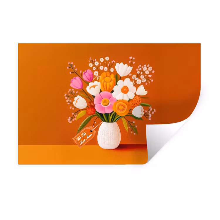 Vaas - Bloemen - Oranje Muursticker klein -3d
