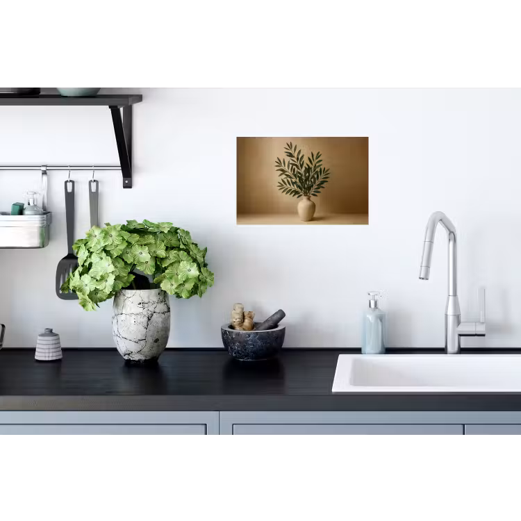 Vaas - Olijftakken - Bladeren - Beige Muursticker klein -keuken