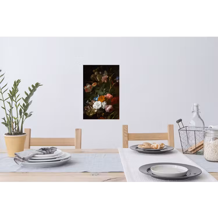 Vaas met bloemen - Schilderij van Rachel Ruysch Muursticker klein -eettafel